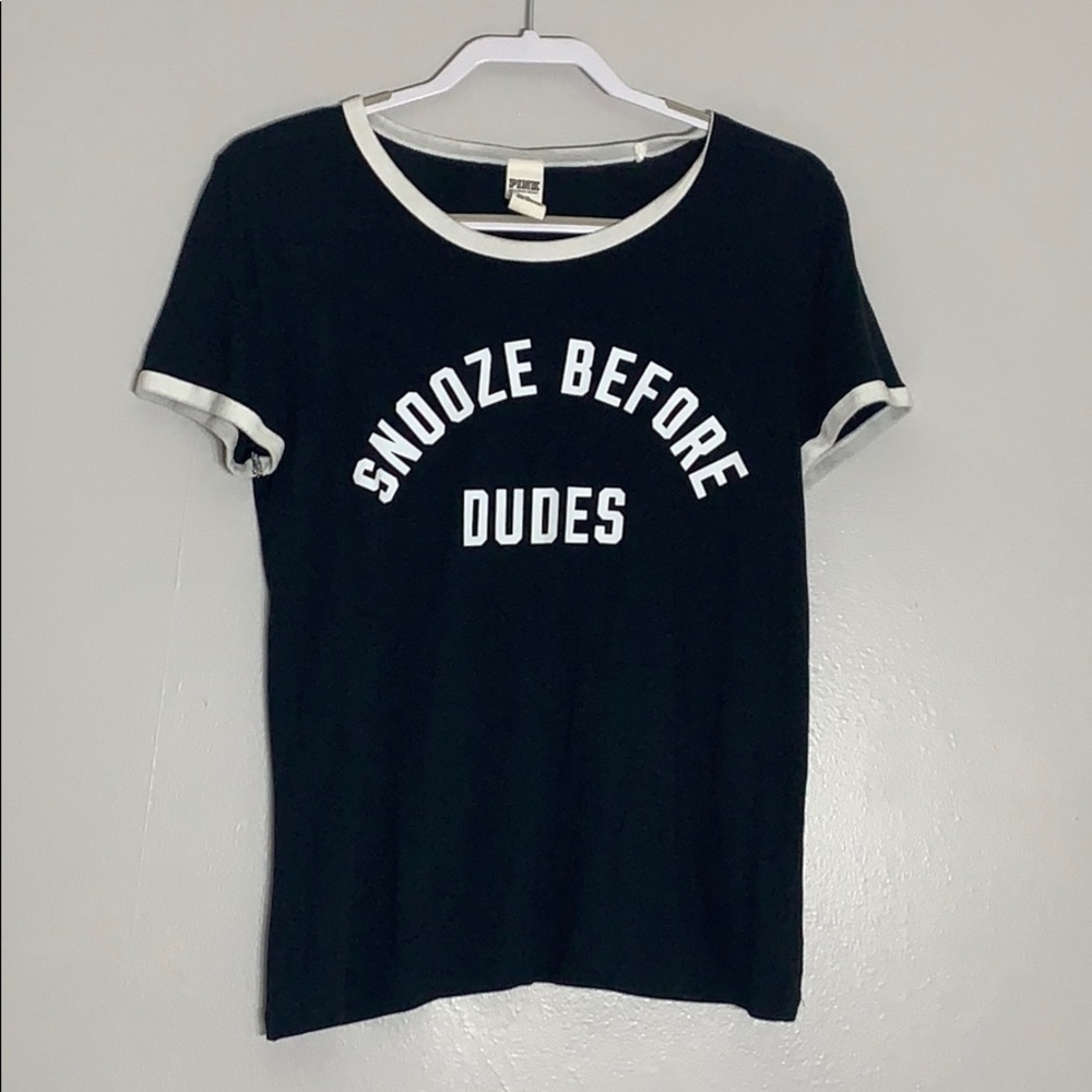 Victoria secret Pink Snooze Before Dudes Short Sleeve T-shirt black white medium